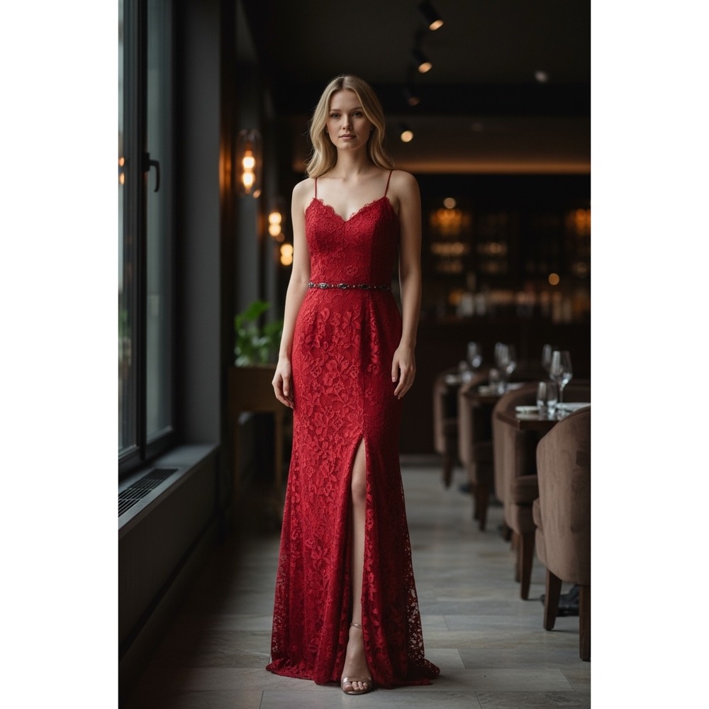 Sherri Hill Red Lace wedding gown Mermaid Prom Dress V-Neck Corset Size 2 vixen